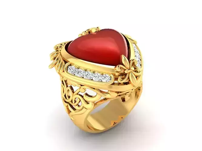 ring-205 ornate gold ring with stone and diamonds