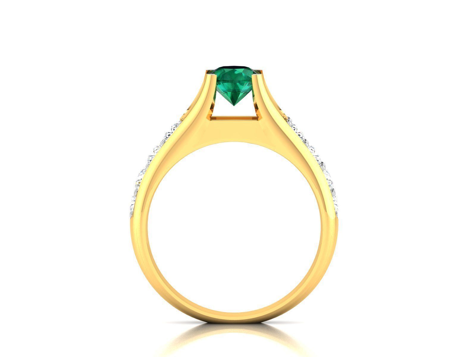 ring-190 emerald and diamond engagement ring 3D print model_2