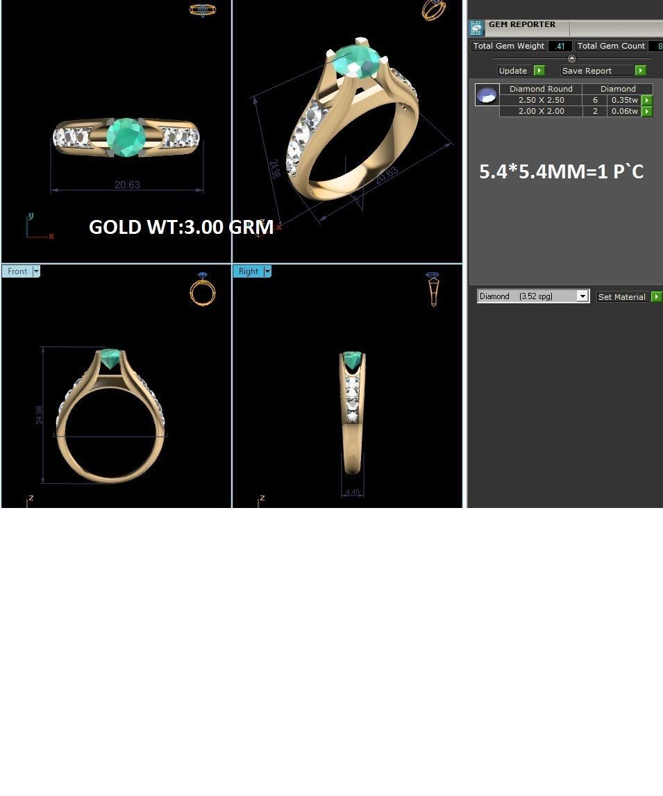 ring-190 emerald and diamond engagement ring 3D print model_7