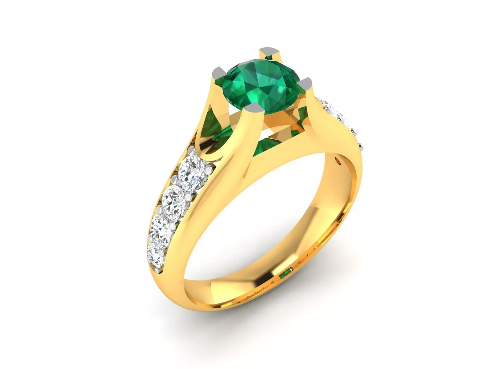 ring-190 emerald and diamond engagement ring 3D print model_0