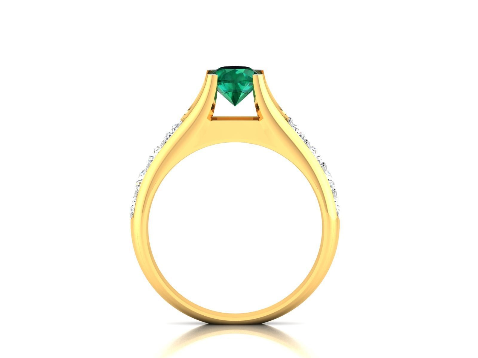 ring-190 emerald and diamond engagement ring 3D print model_1