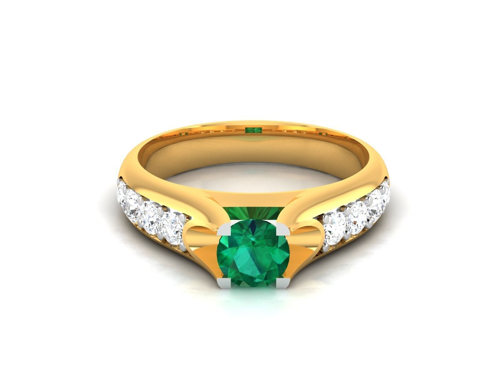 ring-190 emerald and diamond engagement ring 3D print model_5