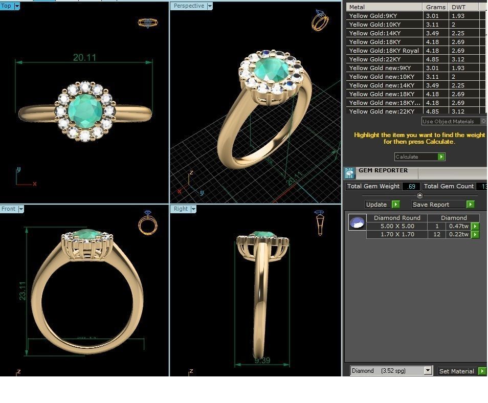 ring-116 emerald and diamond ring gold 3D print model_6