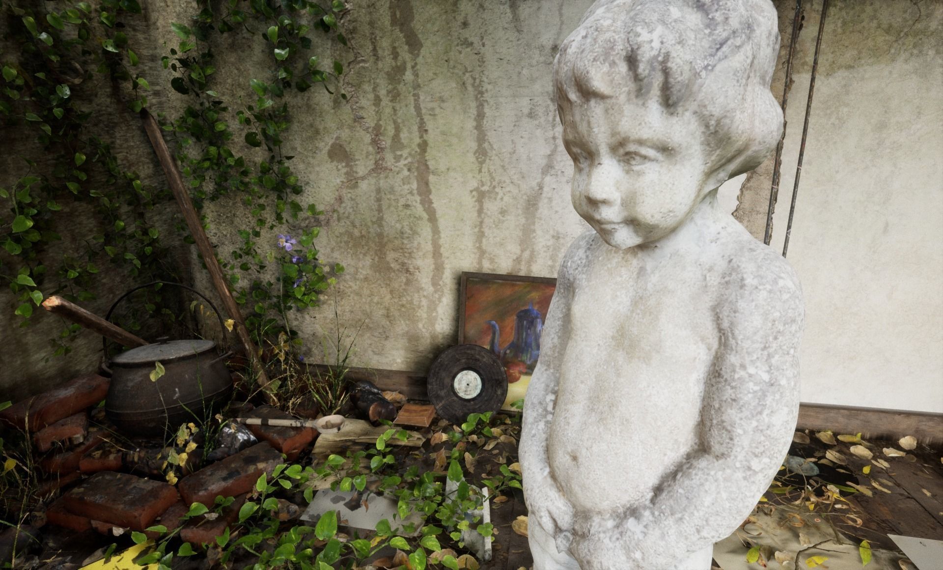 Scanned peeing boy garden statue PBR low-poly Low-poly 3D model_2