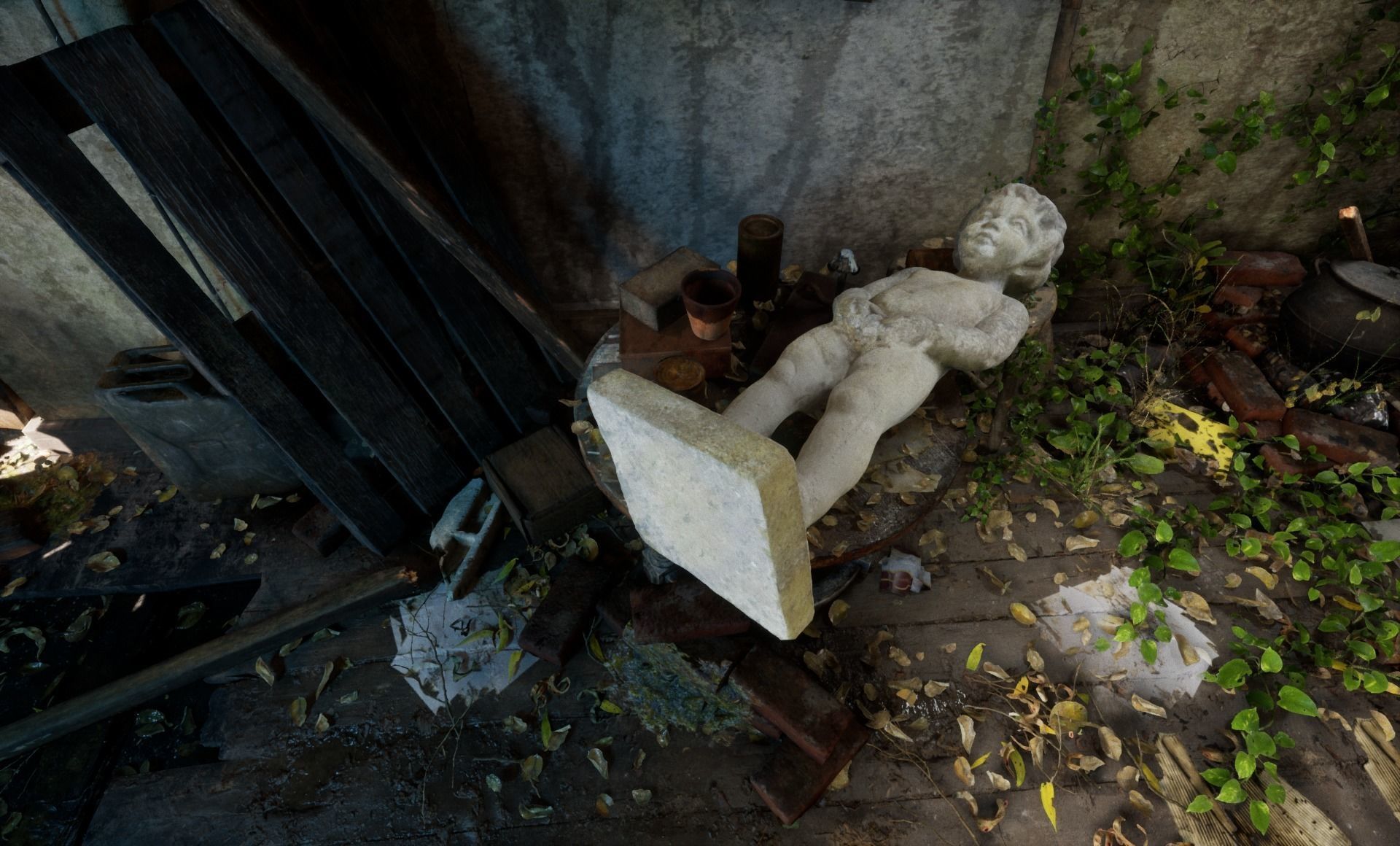 Scanned peeing boy garden statue PBR low-poly Low-poly 3D model_4