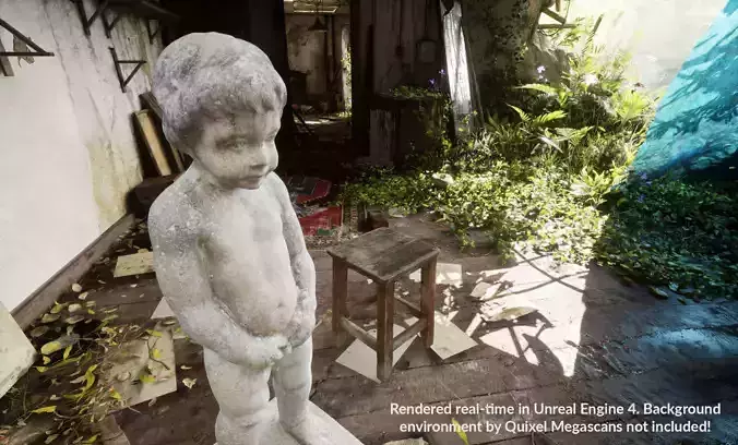 Scanned peeing boy garden statue PBR low-poly Low-poly 3D model
