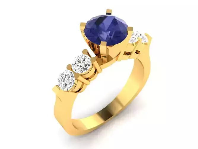 ring-1316 sapphire and diamond engagement ring gold 3D print model