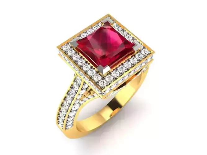 ring-2076 halo ruby and diamond engagement ring in gold