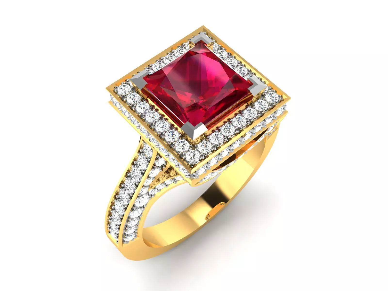 ring-2076 halo ruby and diamond engagement ring in gold 3D print model_0