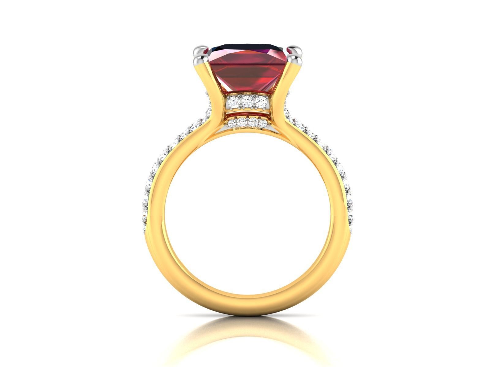 ring-2067 engagement ring with ruby stone and diamonds 3D print model_3