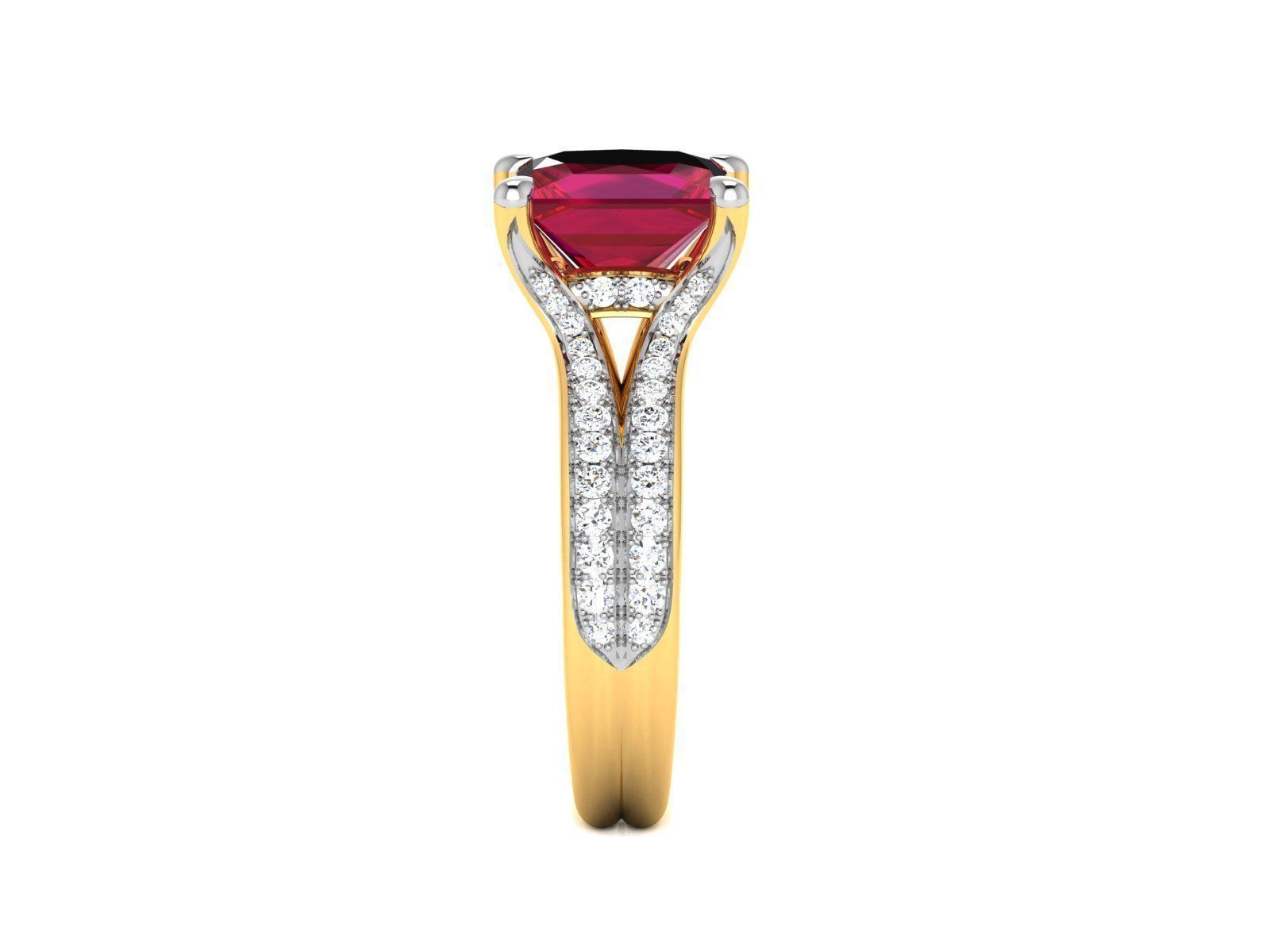 ring-2067 engagement ring with ruby stone and diamonds 3D print model_4