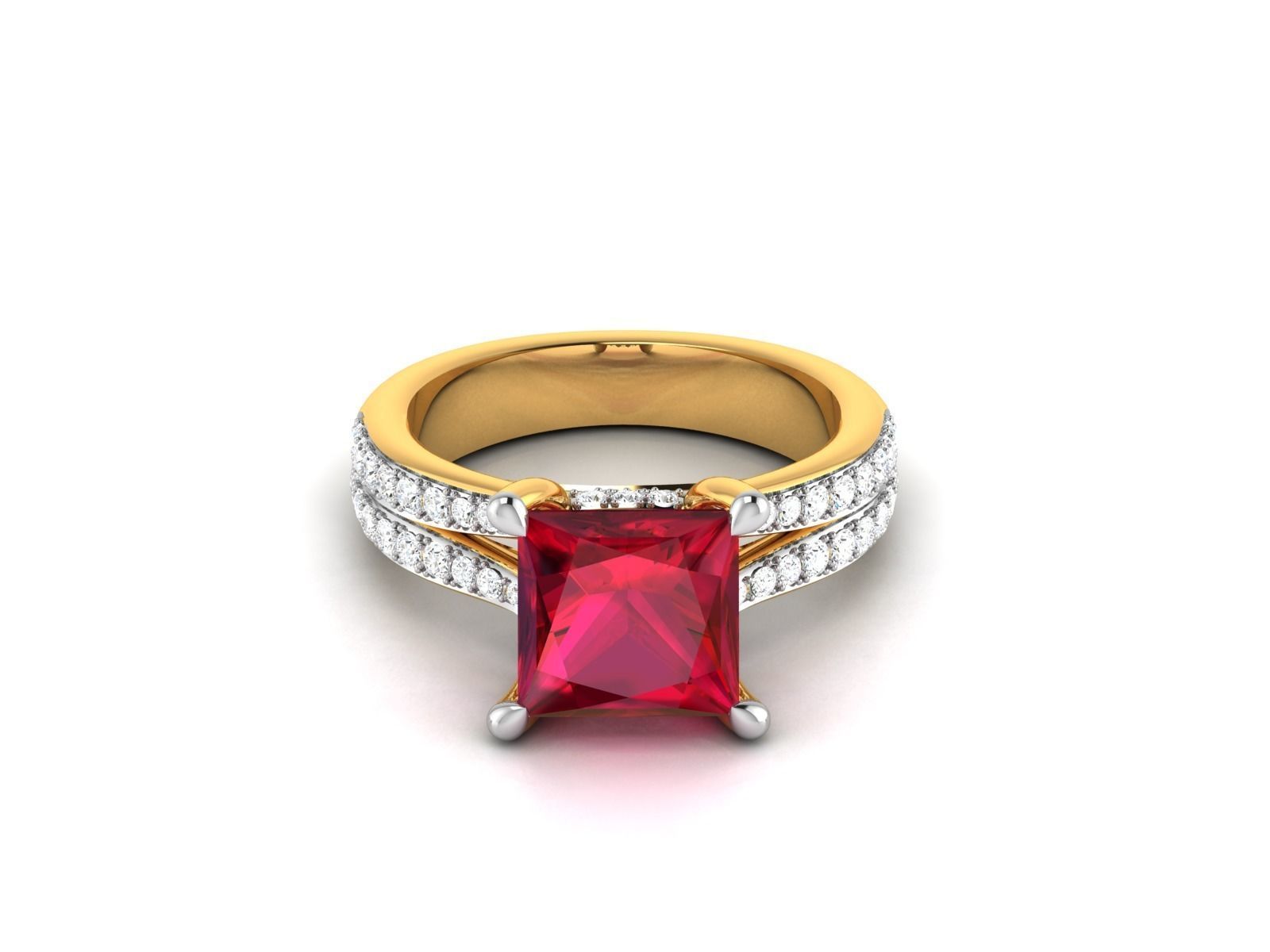 ring-2067 engagement ring with ruby stone and diamonds 3D print model_7