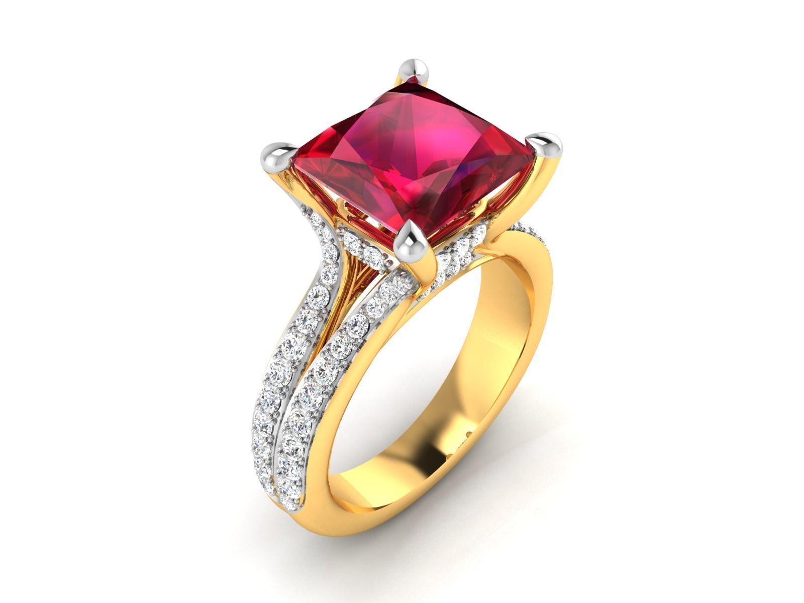 ring-2067 engagement ring with ruby stone and diamonds 3D print model_1