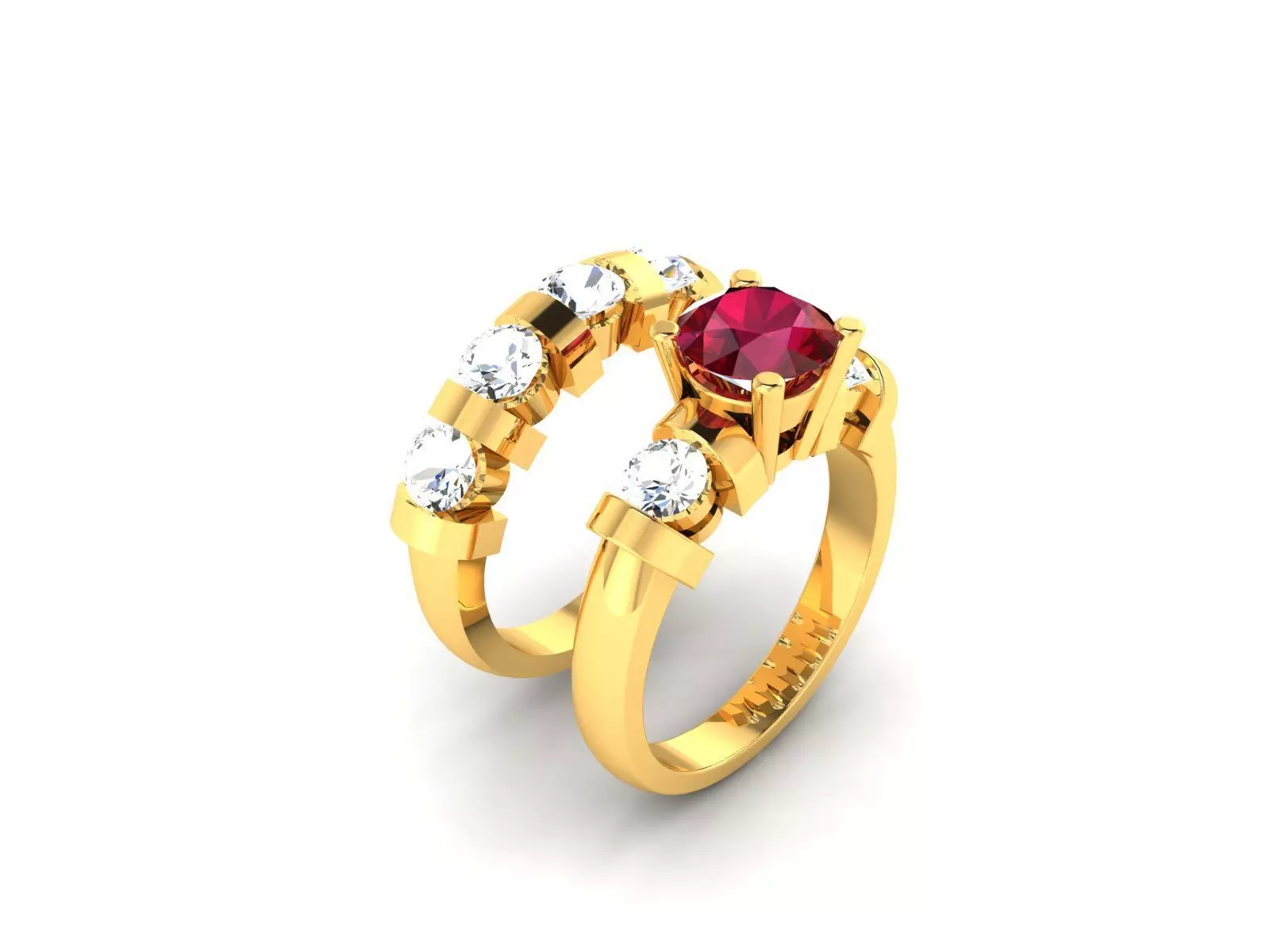 ring-1983 gold ring with ruby stone and diamonds 3D print model