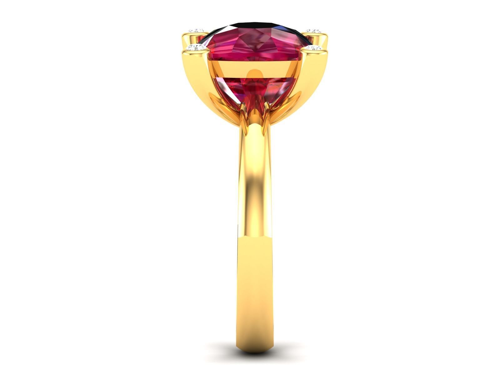 ring-1854 gold ring with ruby stone and diamonds 3D print model_3