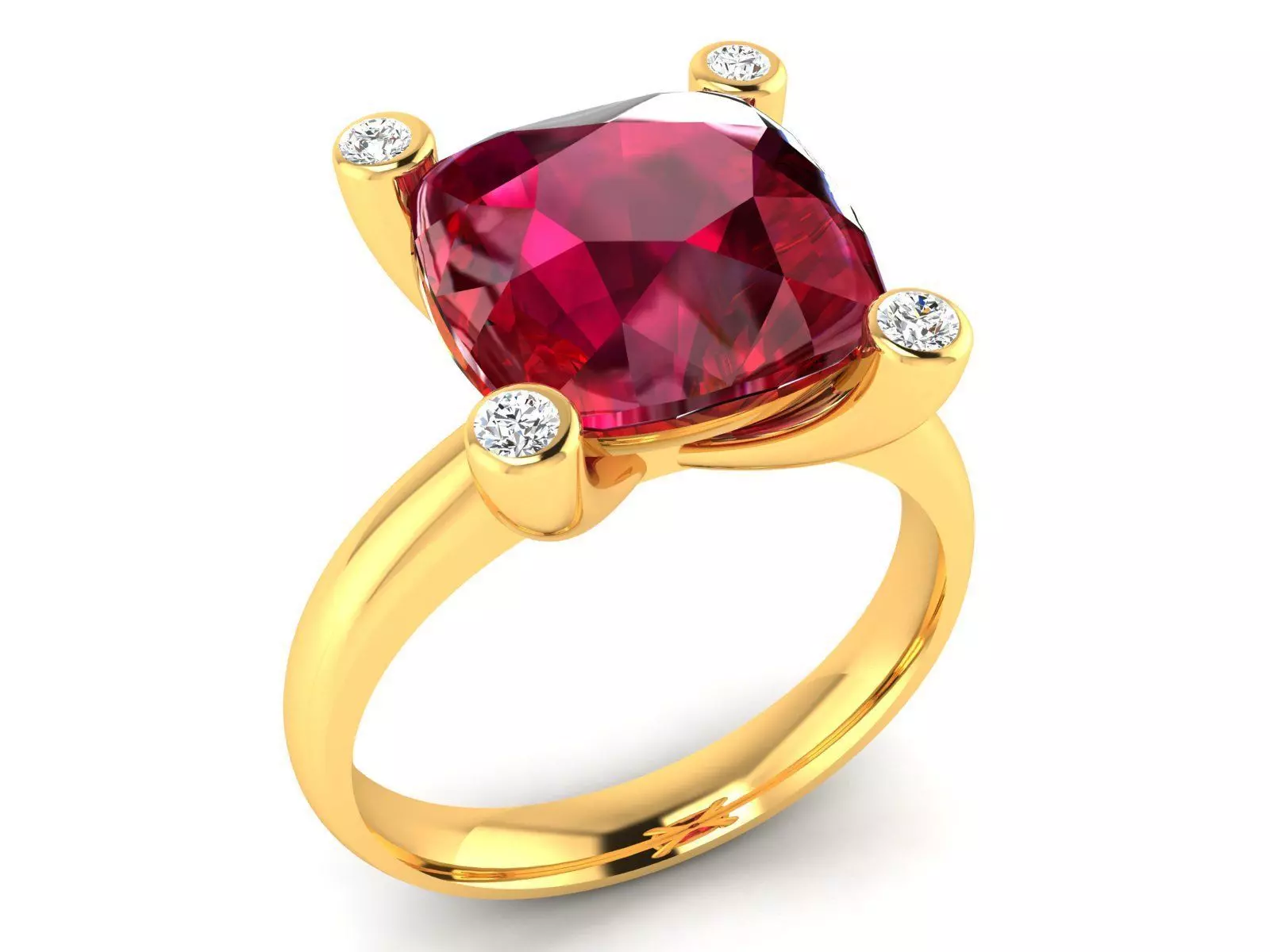 ring-1854 gold ring with ruby stone and diamonds 3D print model_0