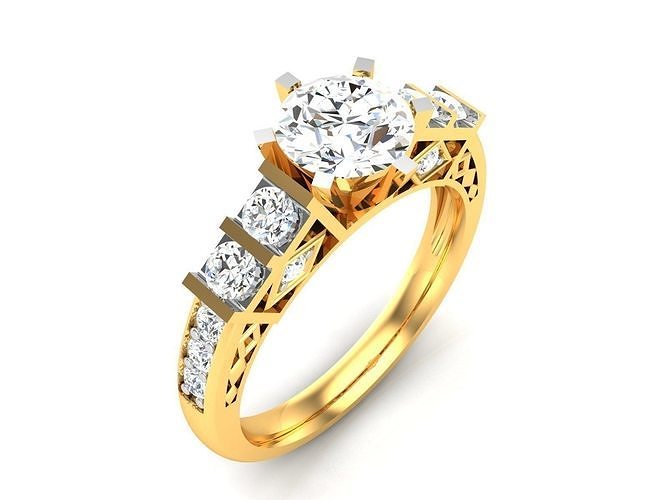 ring-1791 diamond engagement ring gold 3D print model