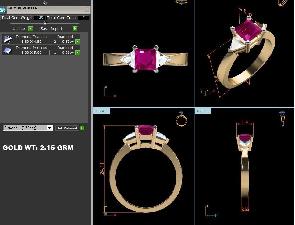 ring-1782 gold ring with ruby stone and diamonds 3D print model_8