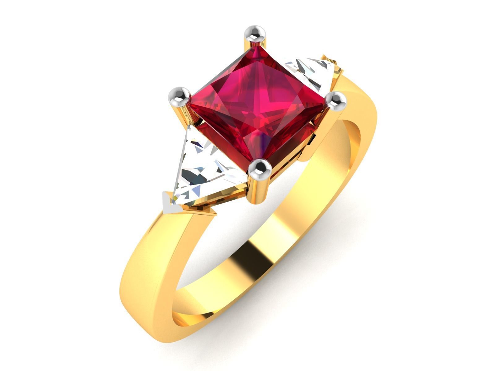 ring-1782 gold ring with ruby stone and diamonds 3D print model_1