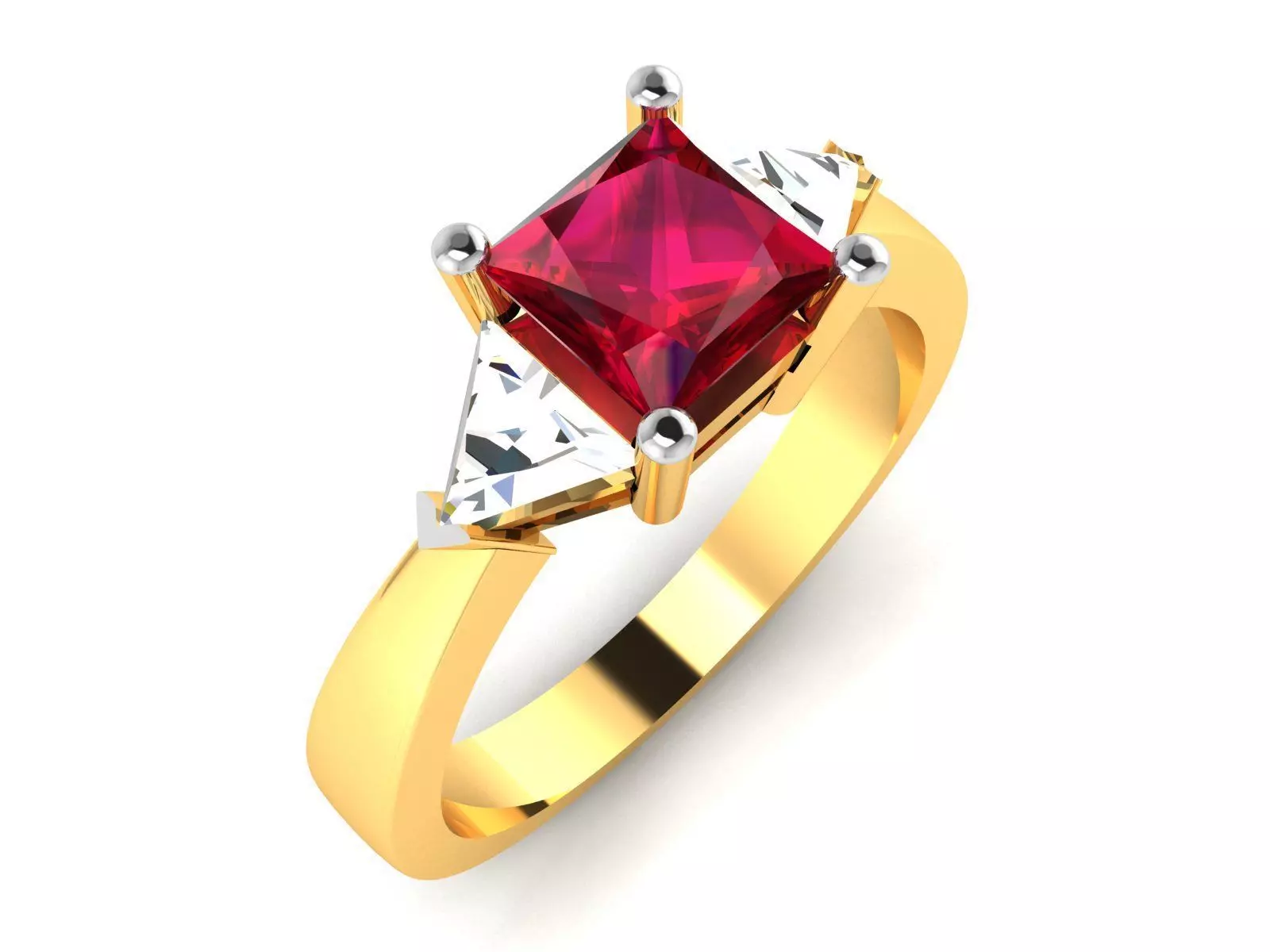 ring-1782 gold ring with ruby stone and diamonds 3D print model_0