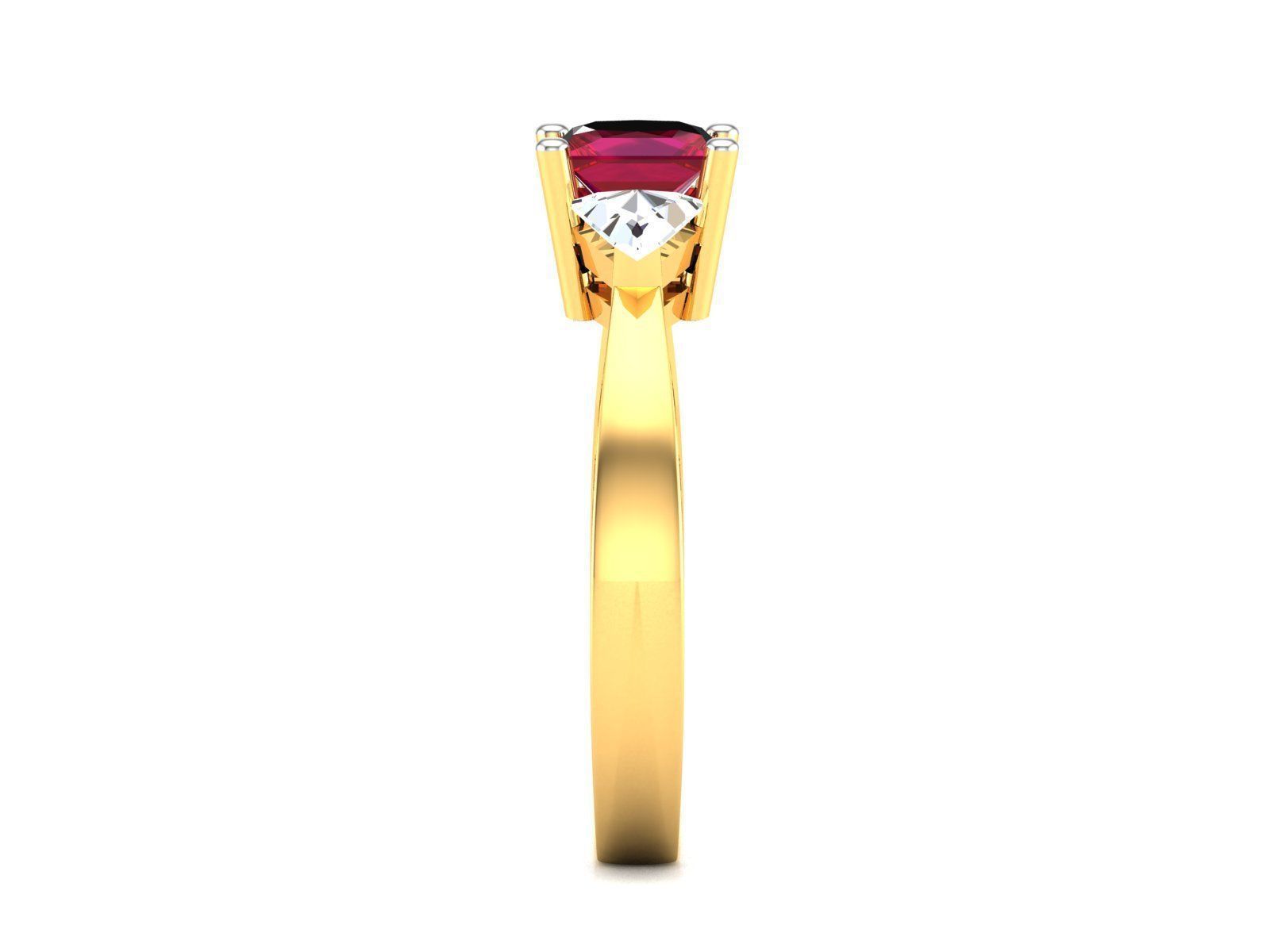 ring-1782 gold ring with ruby stone and diamonds 3D print model_4