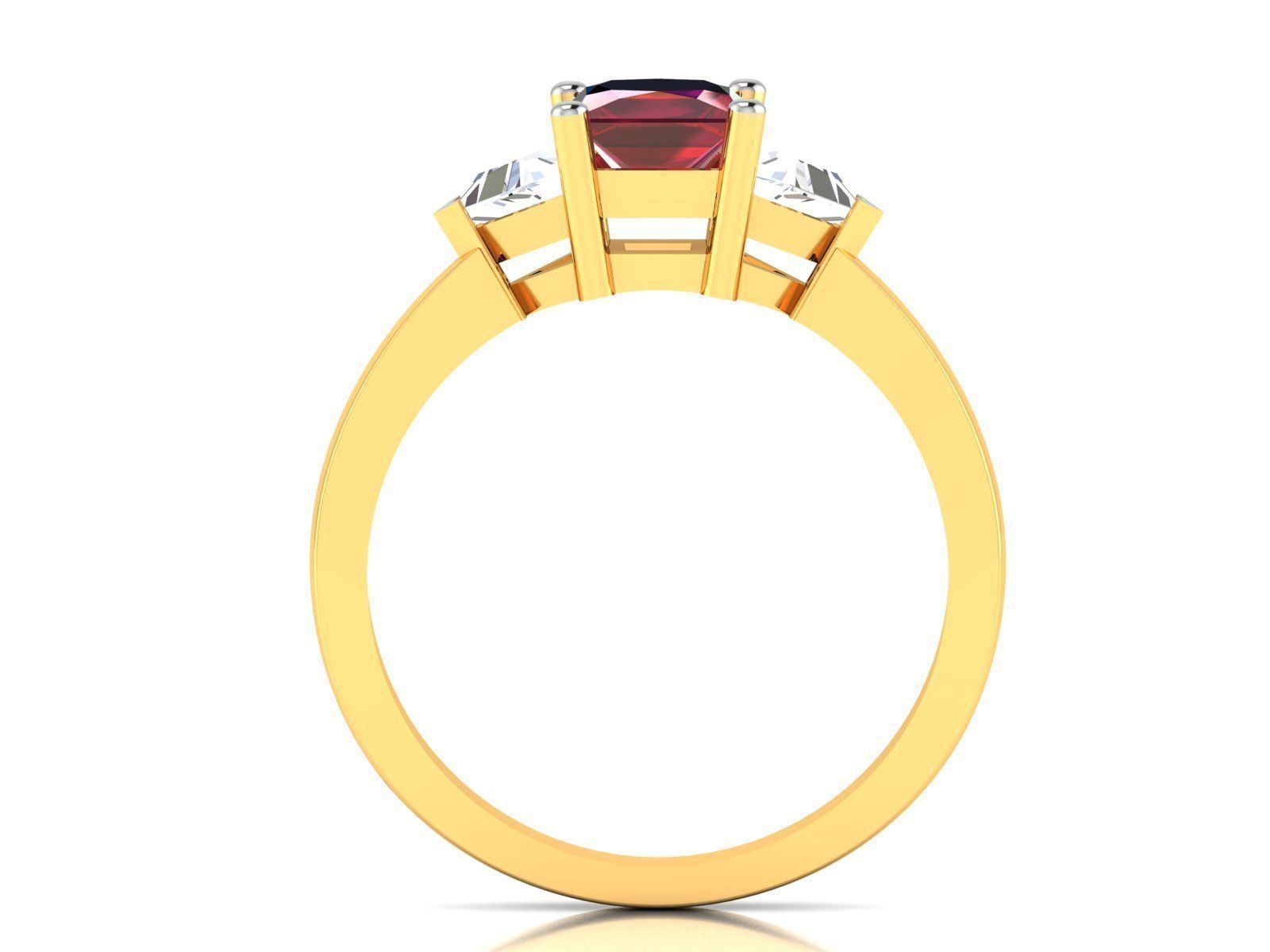 ring-1782 gold ring with ruby stone and diamonds 3D print model_2