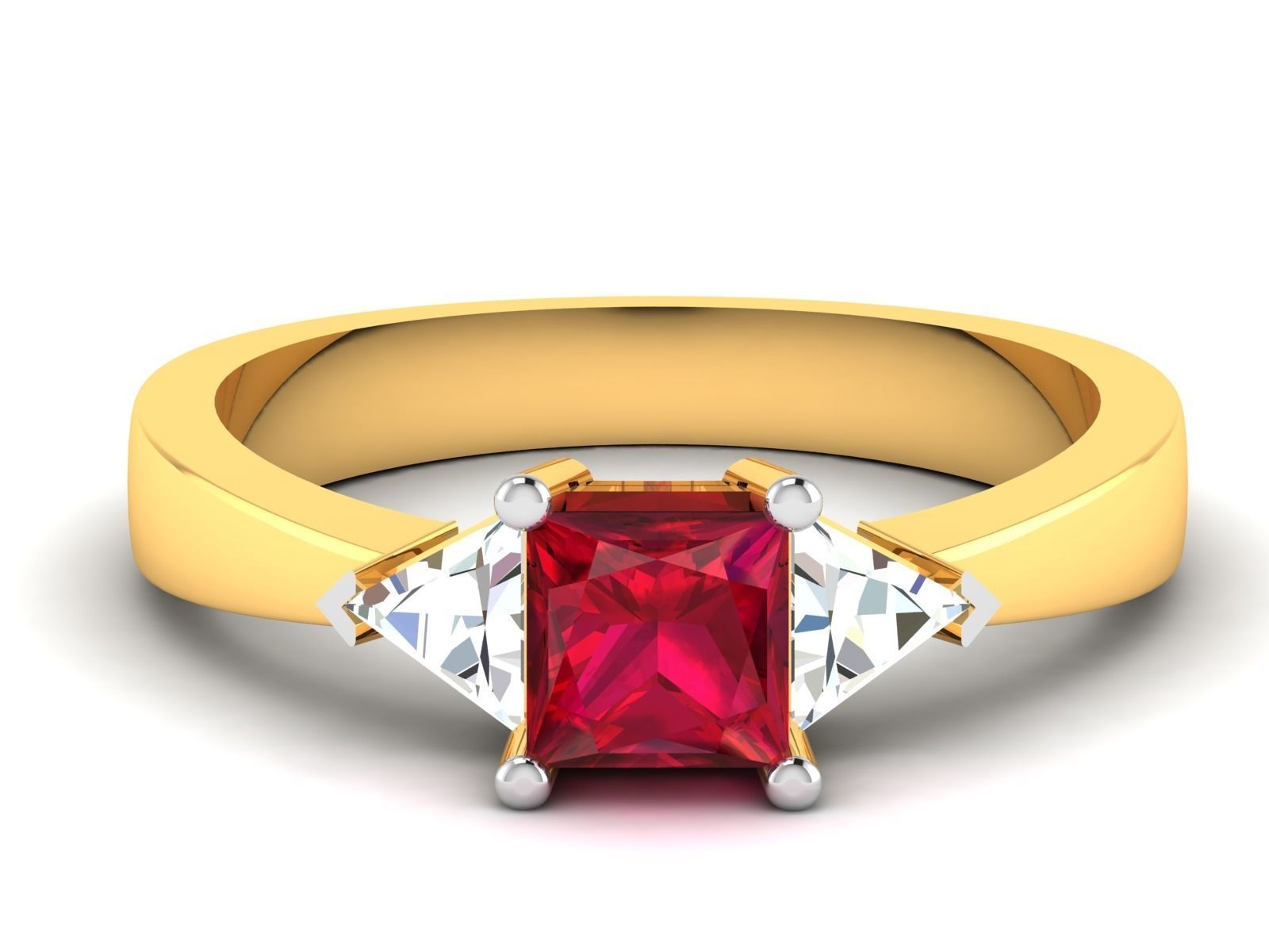 ring-1782 gold ring with ruby stone and diamonds 3D print model_7