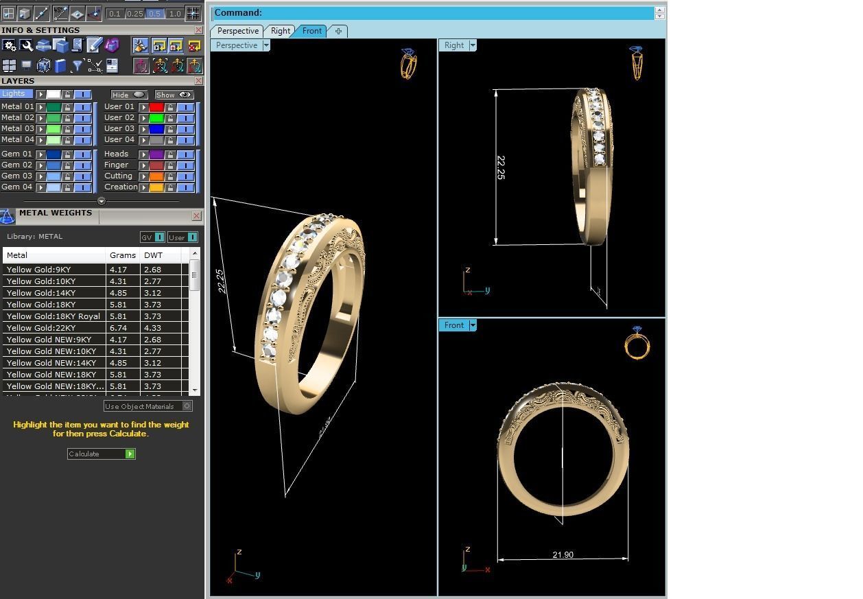 ring-1774 gold wedding band with diamonds 3D print model_8