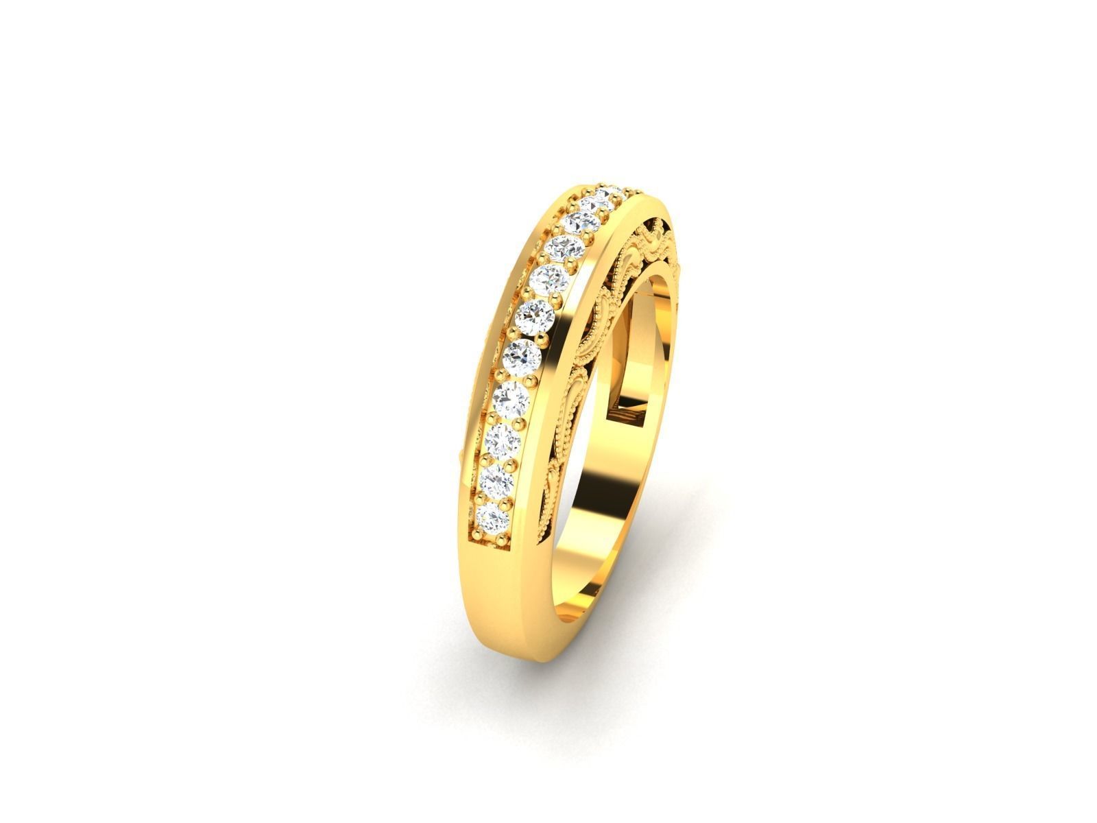 ring-1774 gold wedding band with diamonds 3D print model_1