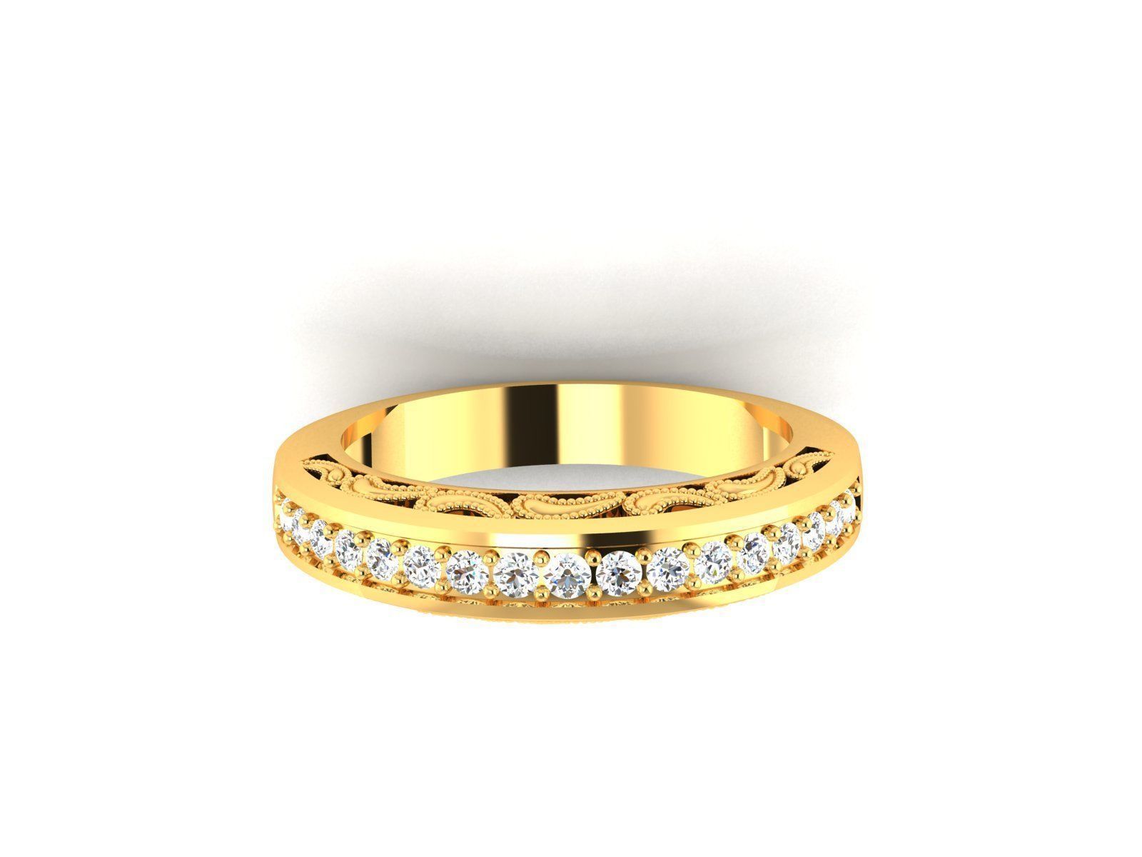 ring-1774 gold wedding band with diamonds 3D print model_7