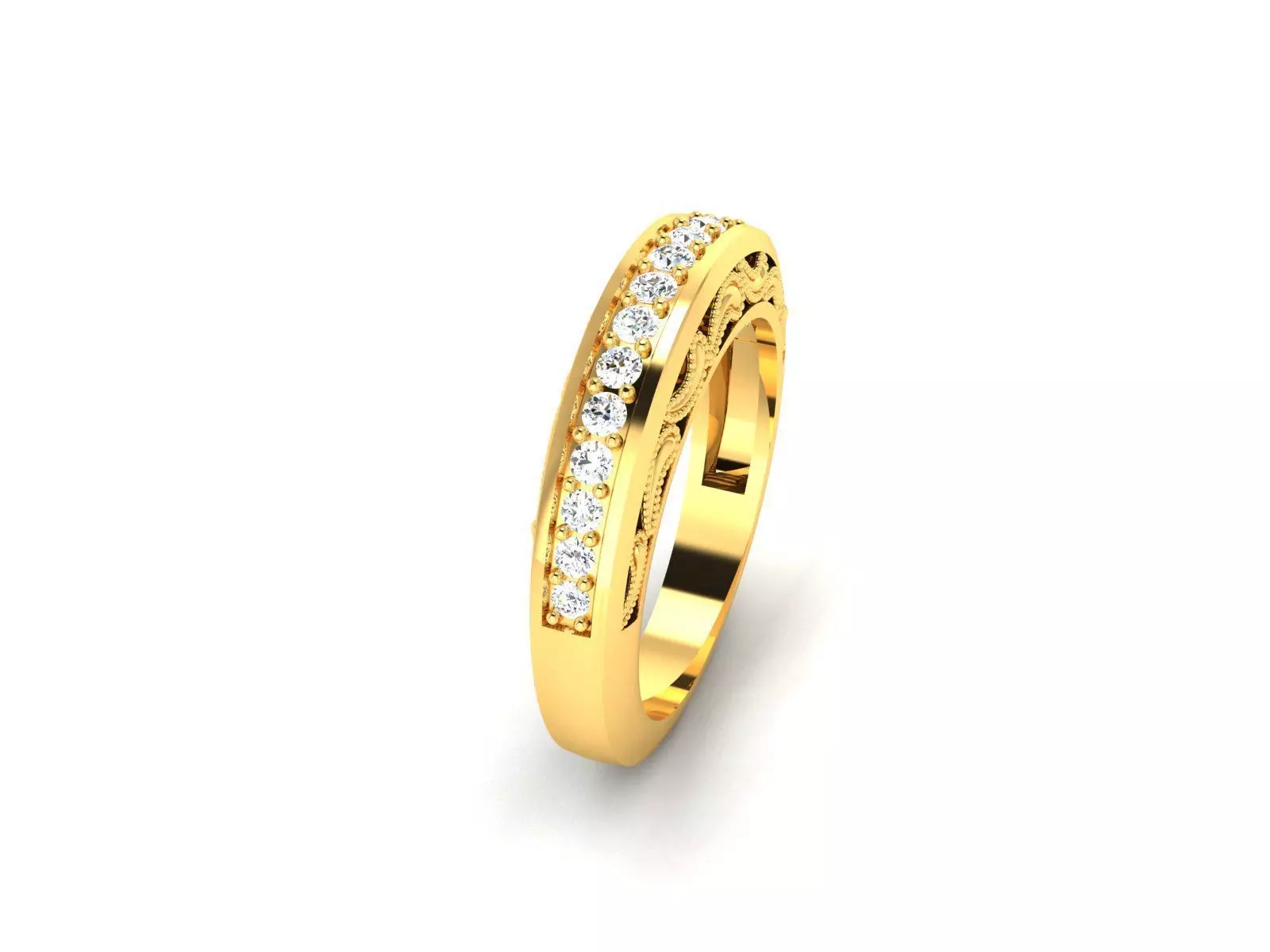 ring-1774 gold wedding band with diamonds 3D print model_0