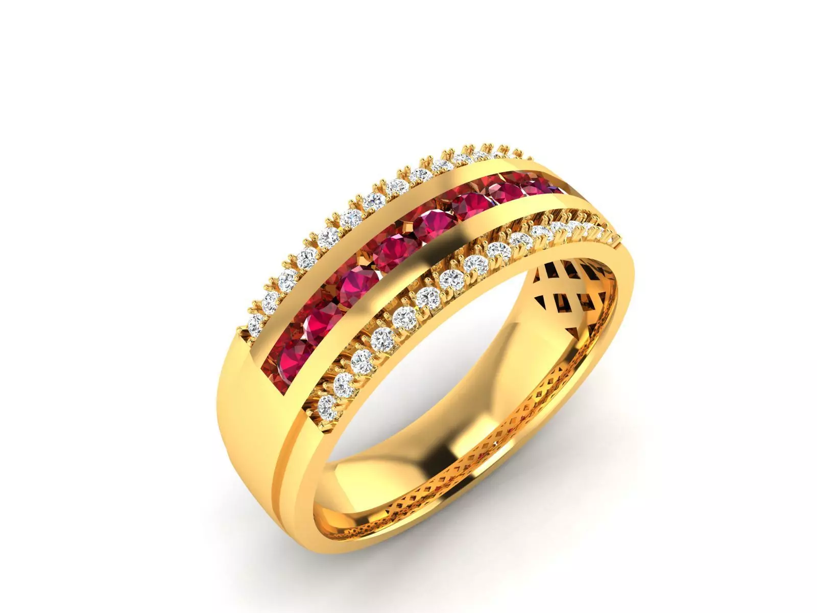 ring-1743 gold ring with sapphires 3D print model_0