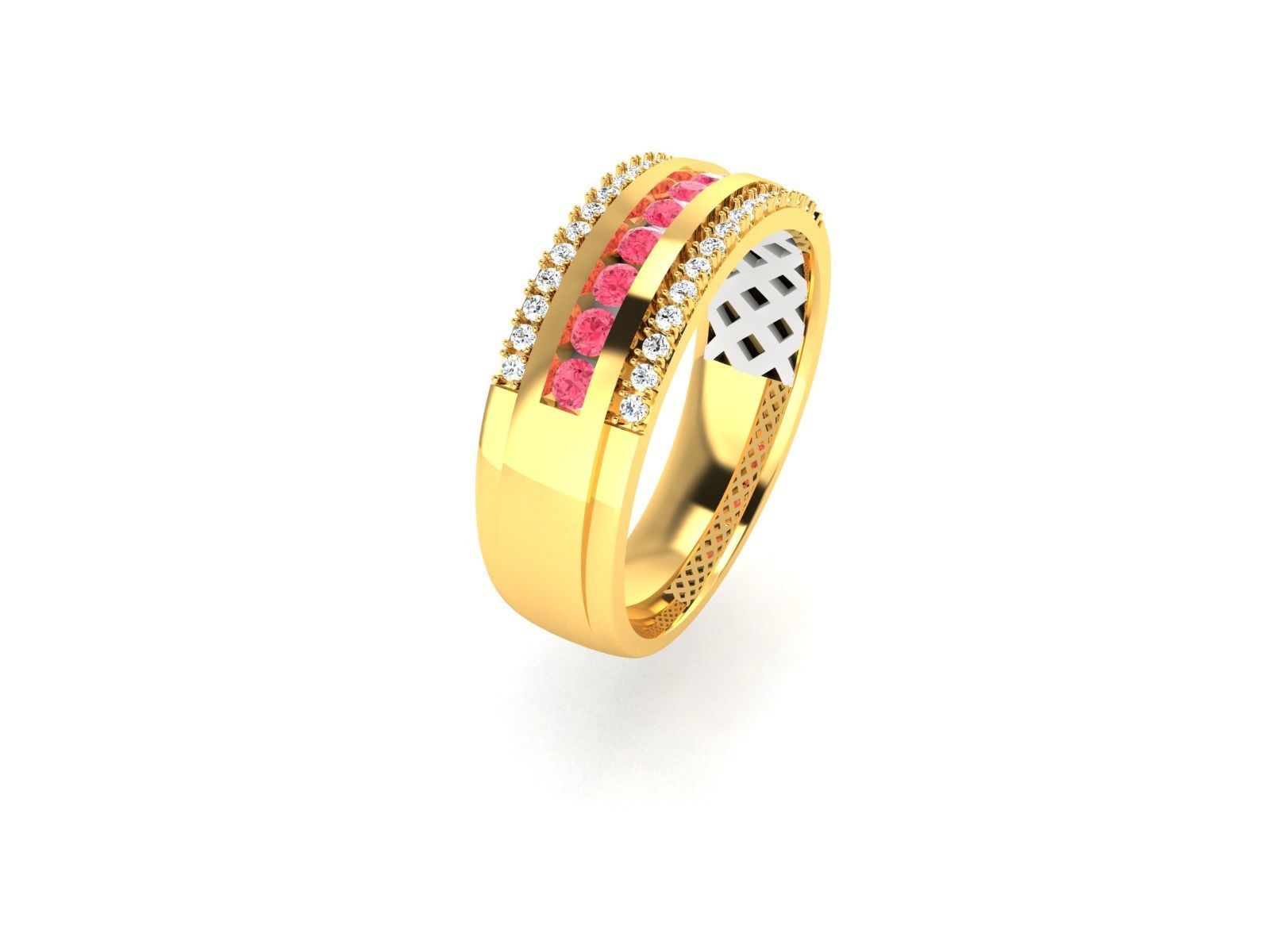 ring-1743 gold ring with sapphires 3D print model_3