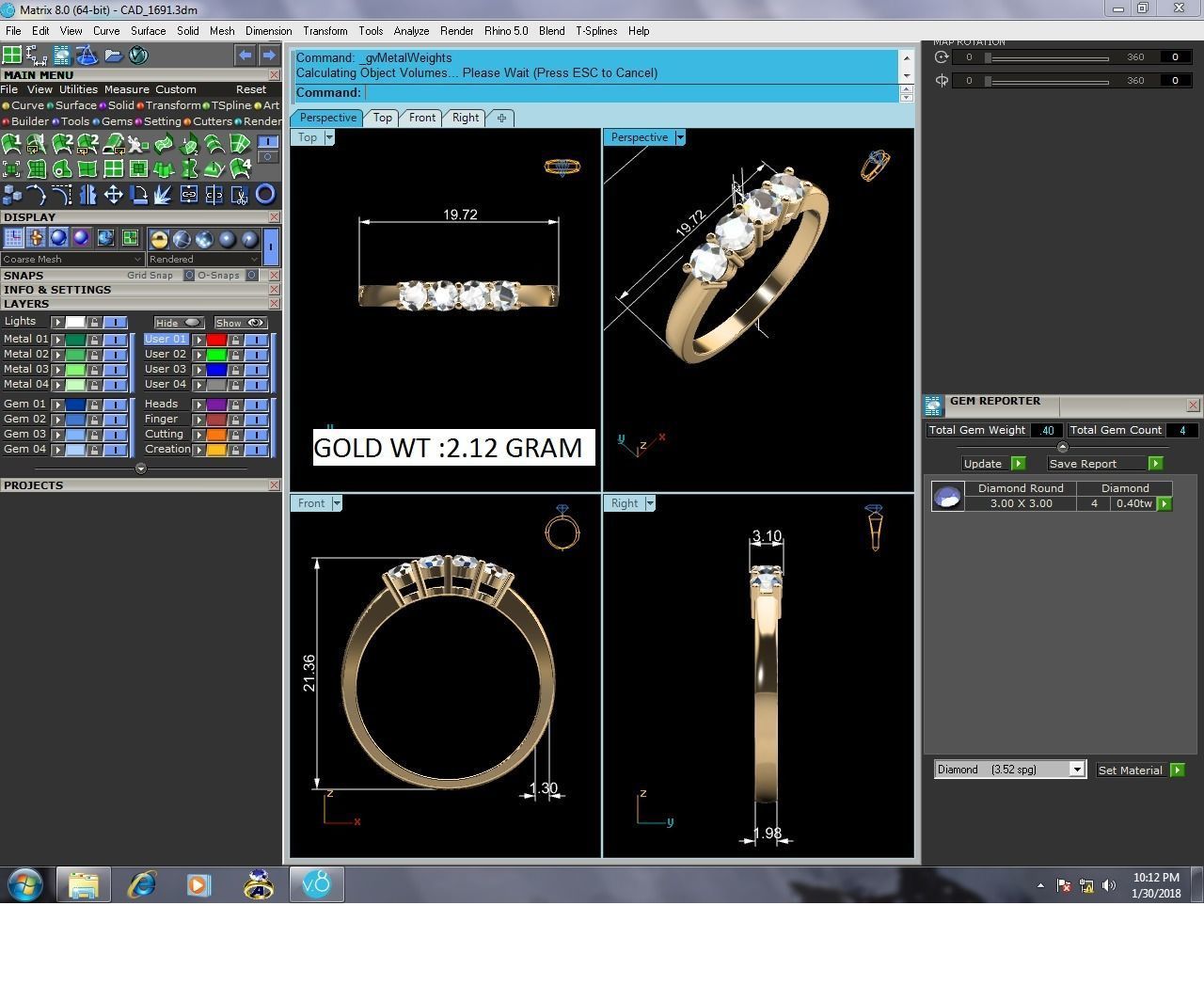 ring-1691A four stone diamond ring gold 3D print model_6