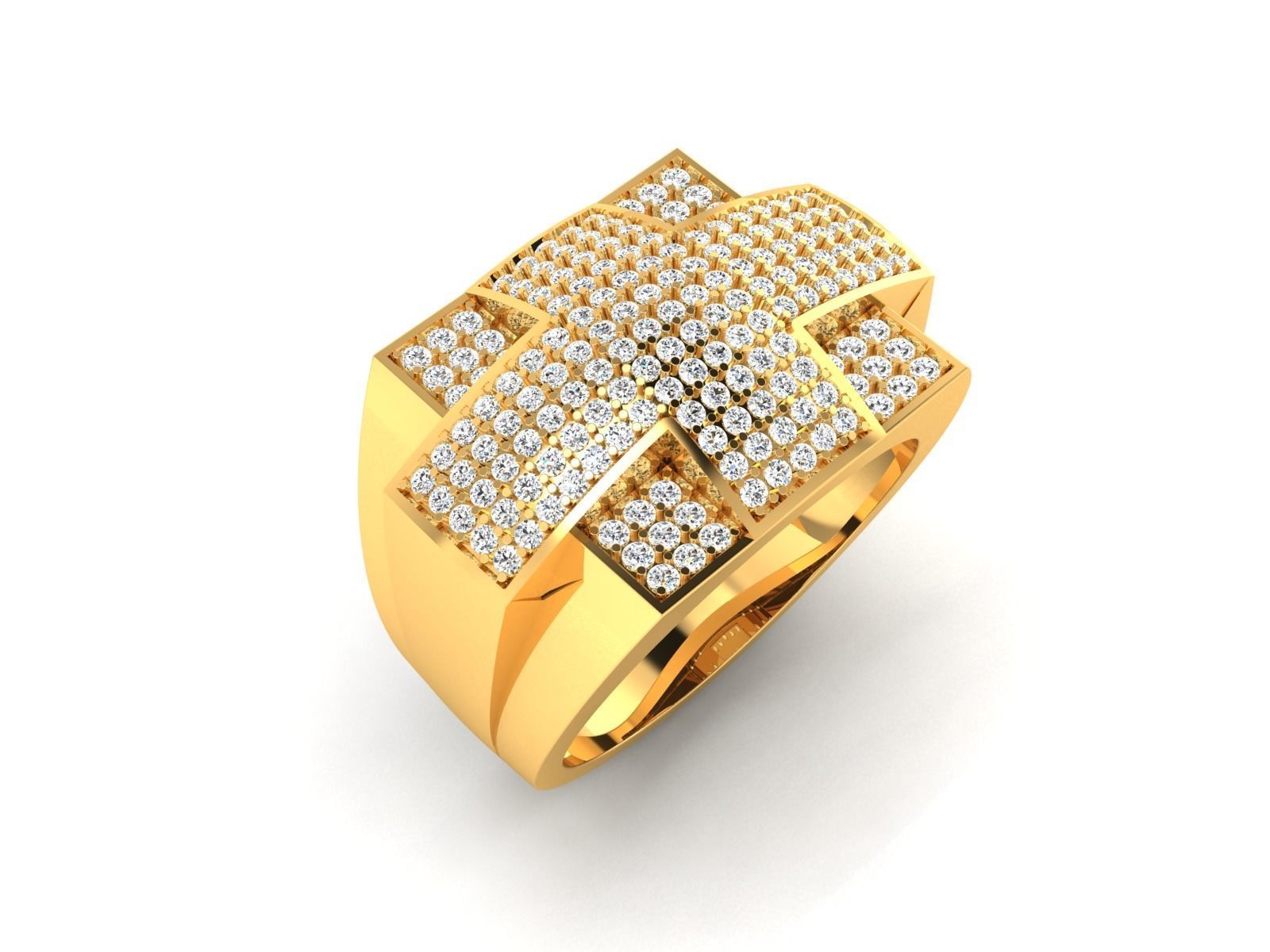 ring-1689 gold diamond cross ring 3D print model_3