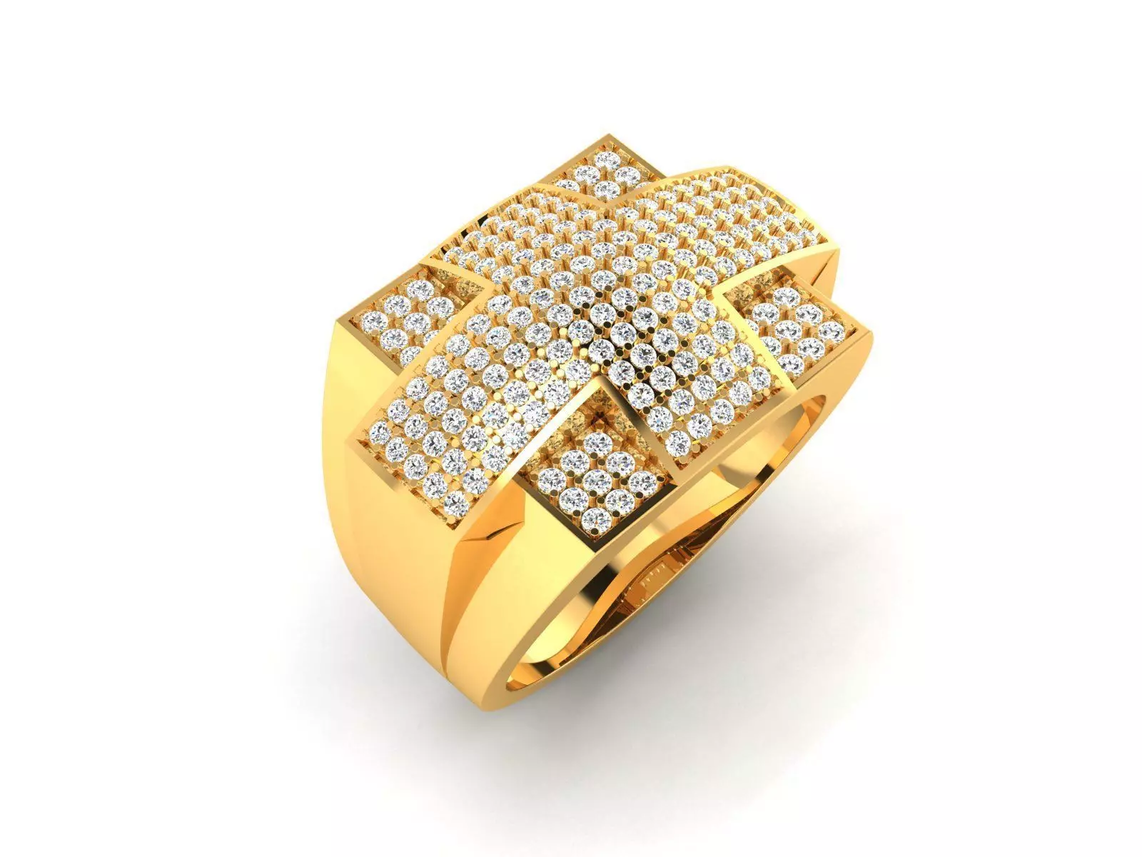 ring-1689 gold diamond cross ring 3D print model_0