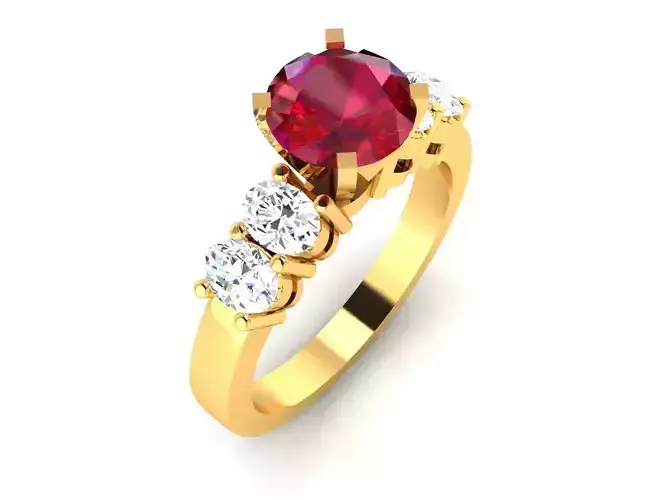 ring-1606 ruby and diamond engagement ring gold 3D print model