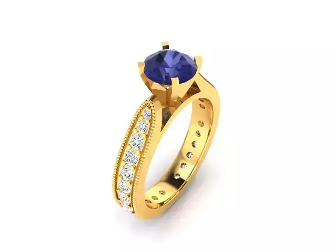ring-1561 sapphire and diamond engagement ring gold 3D print model