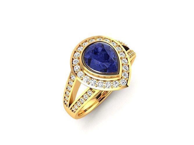 ring-1556 gold ring with sapphire stone and diamonds 3D print model