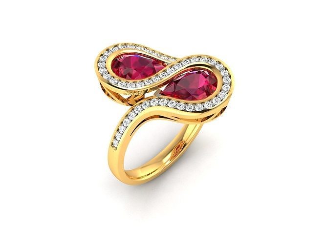 ring-1536 ruby and diamond ring gold 3D print model