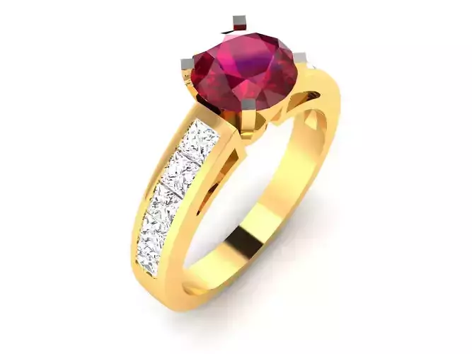 ring-1532 ruby and diamond engagement ring gold 3D print model