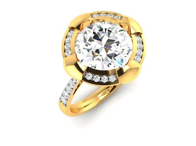 ring-1419 oval cut diamond ring gold 3D print model