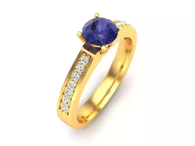 ring-1380 sapphire and diamond engagement ring gold 3D print model
