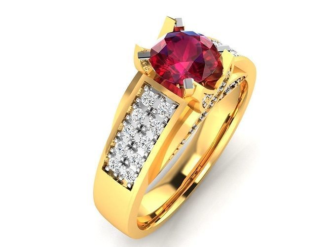 ring-1170 ruby and diamond engagement ring 3D print model