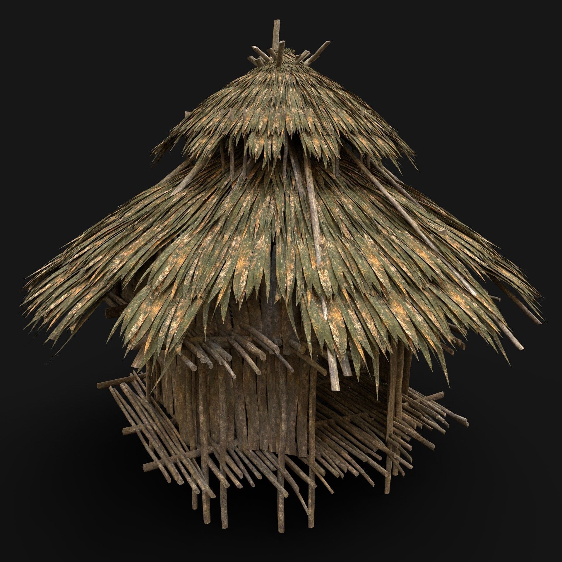 TRIBAL JUNGLE PRIMAL HUT HOUSE REED SILO STORAGE SURVIVAL AAA Low-poly 3D model_2