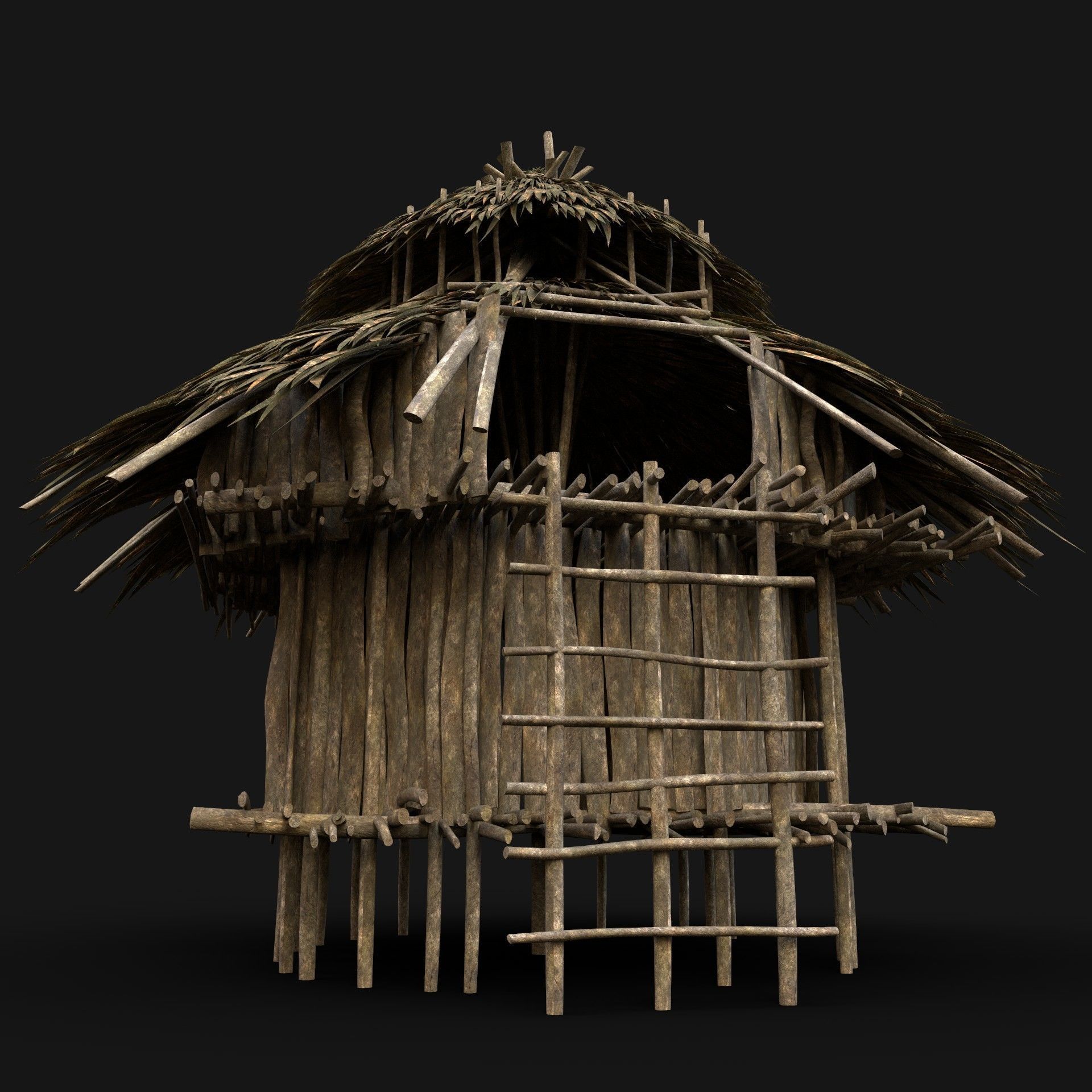 TRIBAL JUNGLE PRIMAL HUT HOUSE REED SILO STORAGE SURVIVAL AAA Low-poly 3D model_1