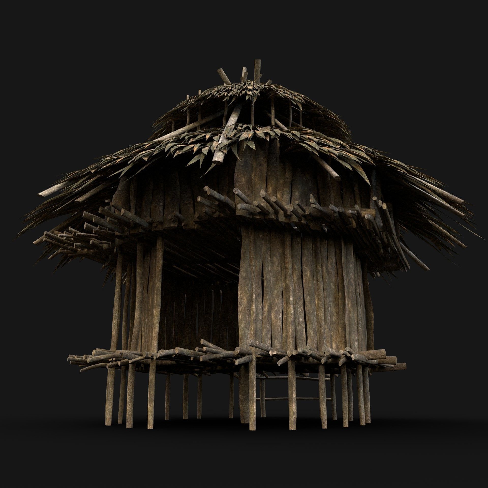 TRIBAL JUNGLE PRIMAL HUT HOUSE REED SILO STORAGE SURVIVAL AAA Low-poly 3D model_3
