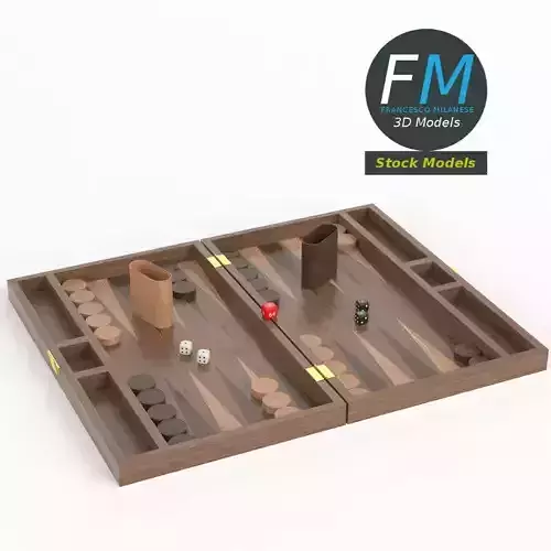 Backgammon board game set 3D model