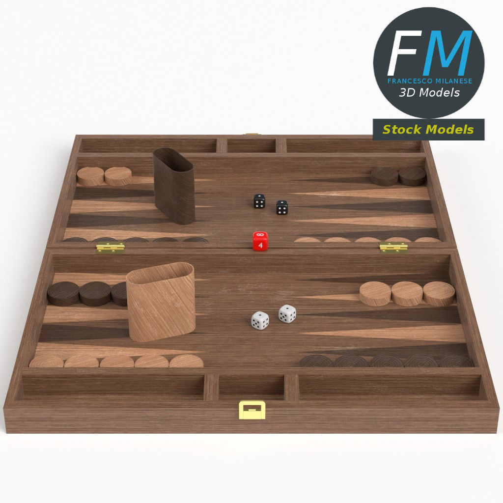 Backgammon board game set 3D model_4