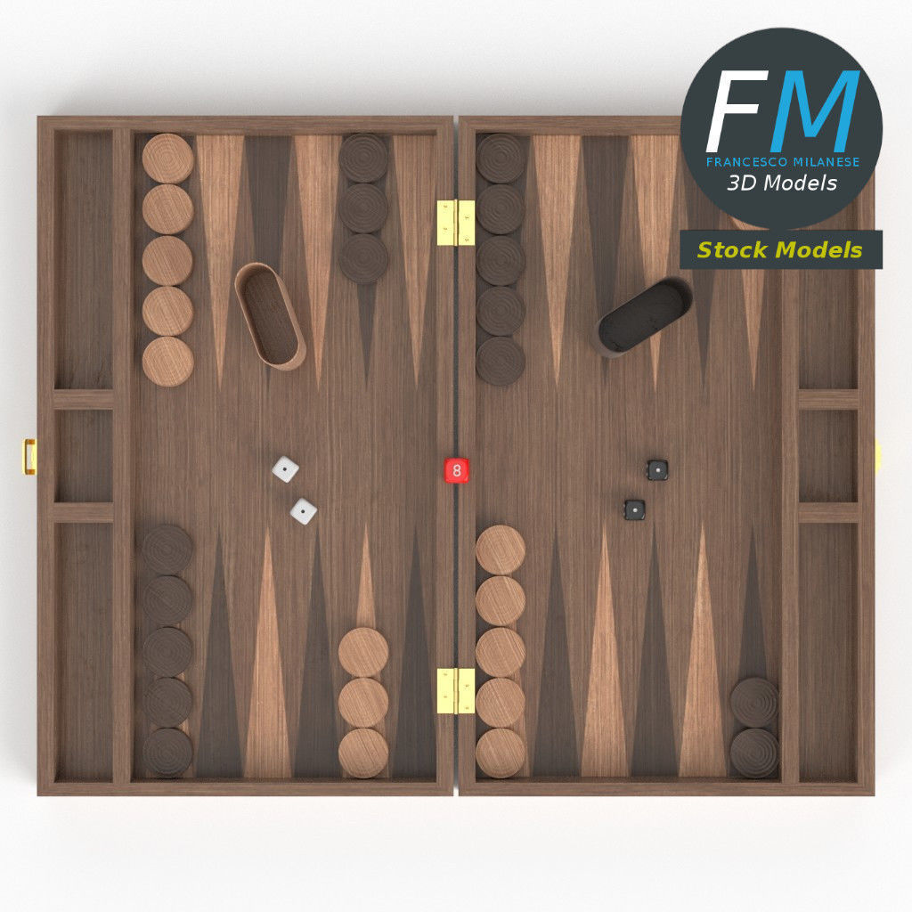 Backgammon board game set 3D model_6